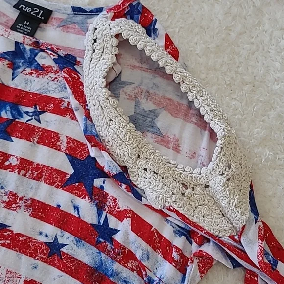 Stars & Stripes Cold Shoulder Top Rue21 Flag Patriotic 4th Womens 3/4 Sleeve Med - Picture 6 of 14